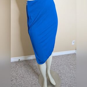 Diane Von Furstenberg Blue Pencil Midi Skirt Zipper Sides Women's 2